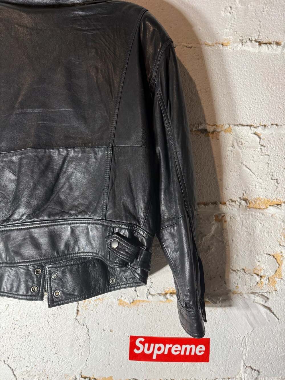 Andrew Marc Vintage Black Leather Jacket with Snap Waist and Epaulettes - Picture 8 of 15